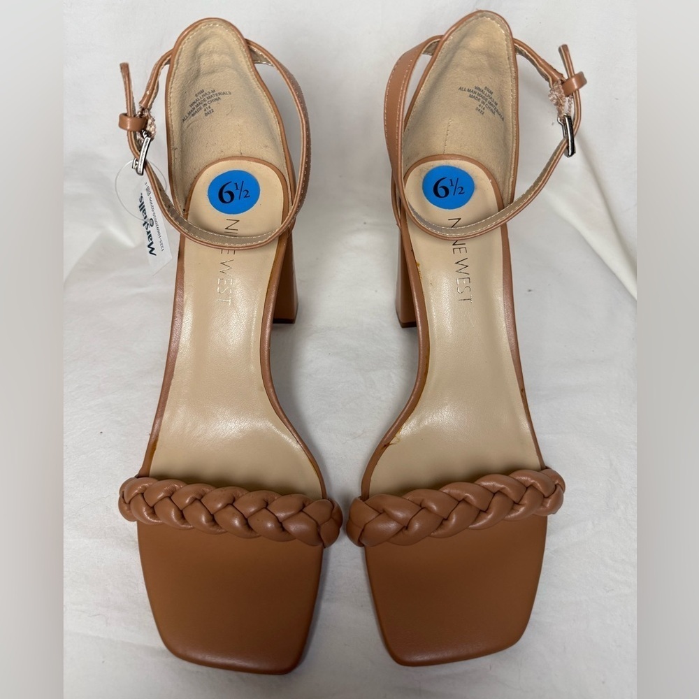 Nine West Allha 3 Braided Strap Chunky Heels in Macaroon Tan 6.5 - Picture 7 of 13